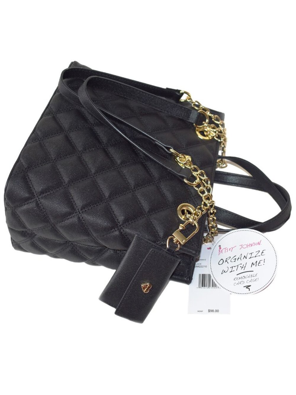 Betsey Johnson Women’s Shoulder Bag 2-Pc Set Diamond Quilted Faux Leather Bag - Picture 7 of 9